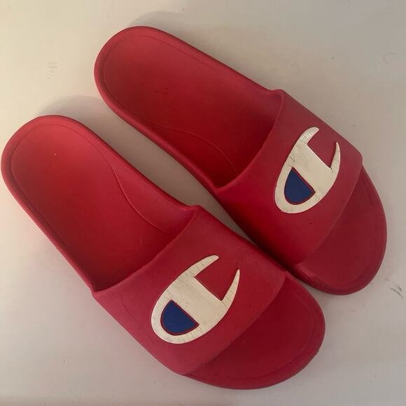 Unisex Slides Champion Sandals Women Size 9 Boys 7 Red - Picture 4 of 7
